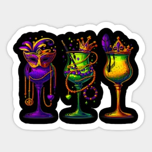 Mardi Gras Glass Of Wine Drinking Wine Festival Parade Sticker